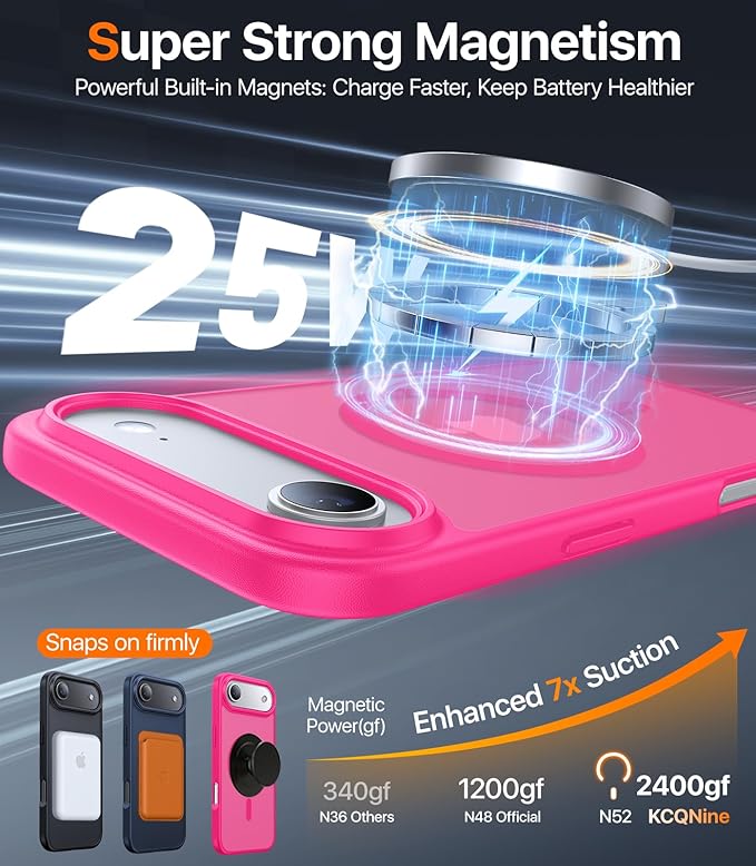 Magnetic for iPhone Air Case 2025,[Anti-Slip][Compatible with MagSafe][Military Grade Drop Protection] Shockproof Protective Translucent Matte Phone Case for iPhone 17 Air Case,Hot Pink