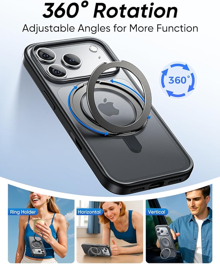 MAGIC JOHN 360° Rotatable Magnetic Invisible Stand for iPhone 17 Pro Case [Camera Control Button] [Compatible with MagSafe] 16FT Shockproof for iPhone 17 Pro Case with Kickstand, Black