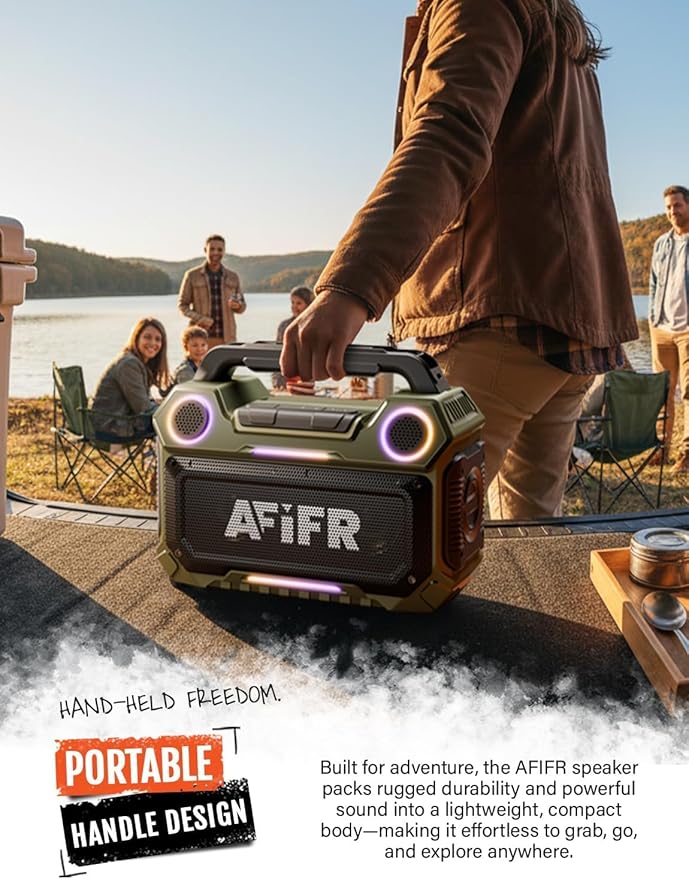 Outdoor Bluetooth Speaker, 160W Loud Bass! Rugged, IP67 Waterproof, 24H Playtime with Lights, Wireless TWS Pairing Portable Speakers for Party, Outsides, Travel, Beach, Garage (Jungle Moss)