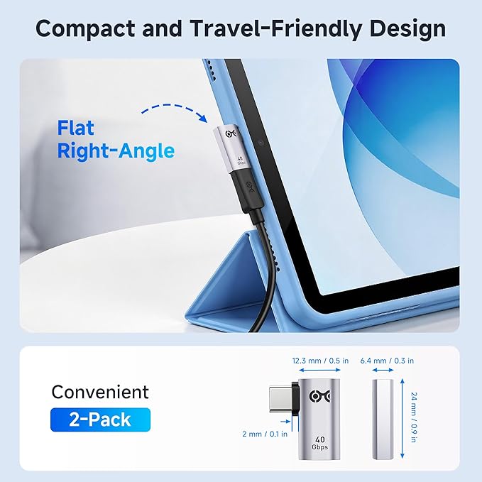 Cable Matters 2-Pack 40Gbps Flat Right Angle USB C Adapter, Up to [4K@240Hz Video, 240W Charging, 40Gbps Data Transfer] 90 Degree USB C Adapter, Compatible with Thunderbolt 4, iPhone 16, Steam Deck