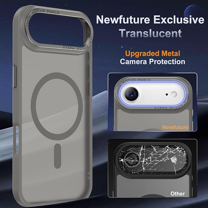 Newfuture Magnetic for iPhone Air Case [Compatible with Magsafe] [Military Grade Drop Protection] Translucent Matte Anti-Scratch Shockproof Protective Phone Cover 6.5 Inch, Titanium Gray