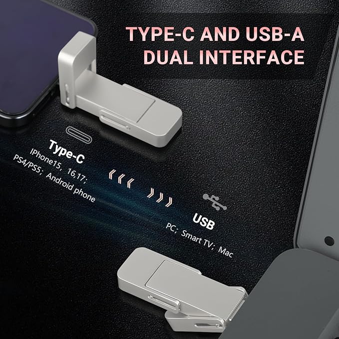 128GB USB Drive,Portable SSD Fast 550MB/s 2 in 1 Flash Drive,Type C+A USB3.2 Gen2 External Solid State Drive,SSD External Hard Drive for iPhone 15/16/17/Android Phone/PS5/Tablet/Windows