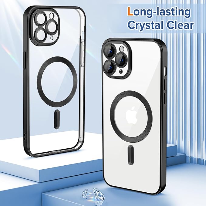 Hython Magnetic Clear for iPhone 11 Pro Max Case with Camera Lens Protector [Compatible with MagSafe] Plating Edge Slim Soft TPU Cover Protective Phone Case for iPhone 11 Pro Max 6.5", Matte Black