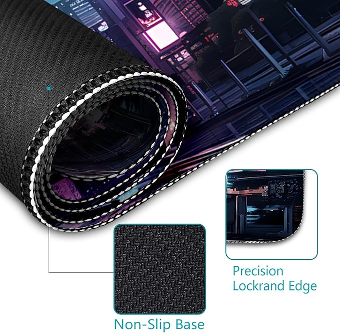 LIMKRIAN Cyberpunk Mouse Pad, Japanese Anime Cat Desk Mat, Neon Tokyo Extended Gaming Mouse Pads for Desktop Computer Laptop Office Work Game Home, 31.5x11.8 in