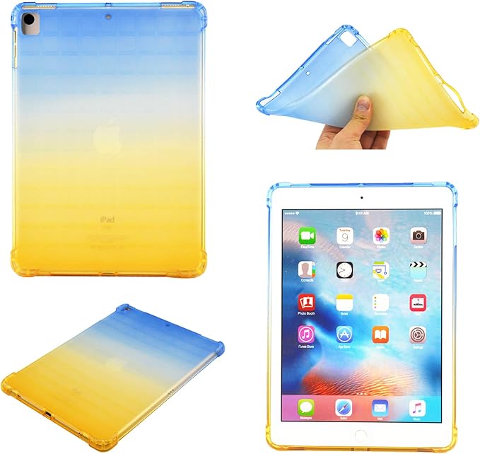 for Apple iPad 9th/8th/7th Generation Case 10.2 inch (2021/2020/2019),Slim Lightweight Translucent Clear Soft TPU Back Shockproof Cover Silicone Corner Protective Tablet Shell, Blue & Yellow