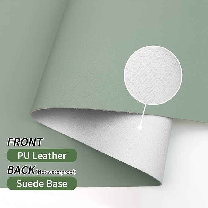 Bloss Leather Desk Mat, Large Mouse Pad, Non-Slip Desk Protector Mat, Leather Desk Blotter, Waterproof Desk Pad for Office Home Decor/Grey Green(35.4×15.7 Inches)