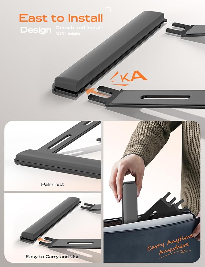 LOXP Laptop Stand for Desk, Metal Laptop Stand with Wrist Support, Ergonomic Detachable Laptop Riser, Aluminum Lectern, Computer Stand for MacBook Air Pro, HP, Dell, XPS, HP (10-17") Laptops - Black
