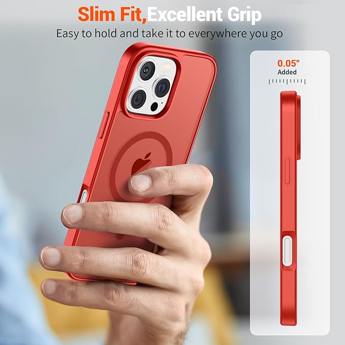 SUPFINE Magnetic for iPhone 16 Pro Case (Compatible with MagSafe) (Military Grade Drop Protection) Slim Translucent Matte Shockproof with Anti-Fingerprint Phone Case, Red