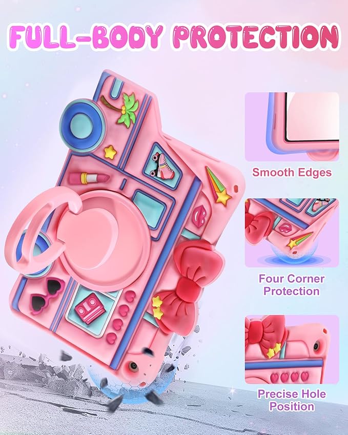 for Samsung Galaxy Tab A9 Plus Case - for Girls Cute Girly Kawaii 3D Cartoon Design with Rotating Stand Handle & Shoulder Strap Silicone Cover for Samsung A9 Plus Tablet Cases 11 Inch