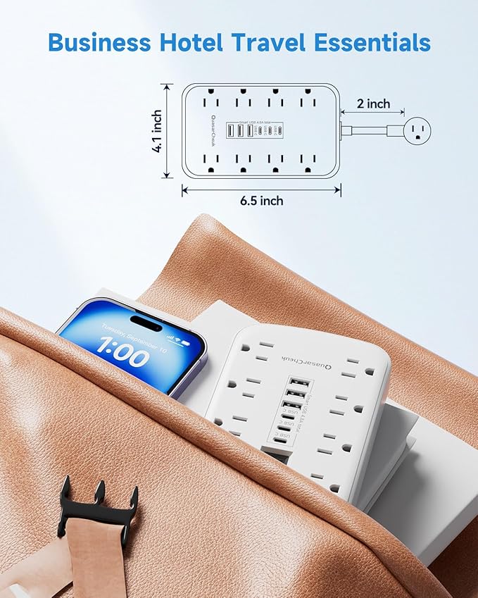 Short Extension Cord 2 inch, Small Power Strip Flat Outlet Extender Surge Protector with 8 AC Outlets 6 USB (5V/4.8A 24W), Mini Extension Cord Flat Wall Plug for Home Office Dorm Kitchen Bathroom