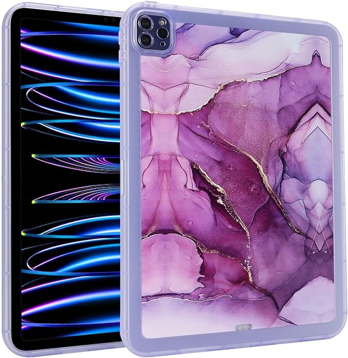for iPad Pro 12.9 inch Tablet Case 6th/5th/4th/3rd Generation (2022/2021/2020/2018) Lightweight Glitter Bling Soft TPU Back Shockproof Cover Flexible Silicone Bumper Shell, Purple Marble