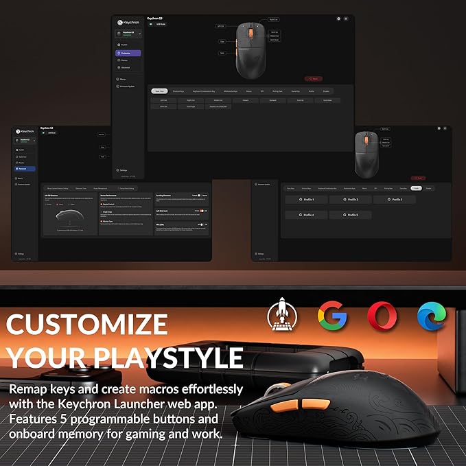 Keychron G3 8K Carbon Fiber Wireless Gaming Mouse, 30000 DPI - PAW 3950 Sensor, 47±3g Ultra-Lightweight, Wired/BT/2.4GHz, 160Hr Battery Life, 5 Programmable Buttons, Windows/Mac/Linux - Black