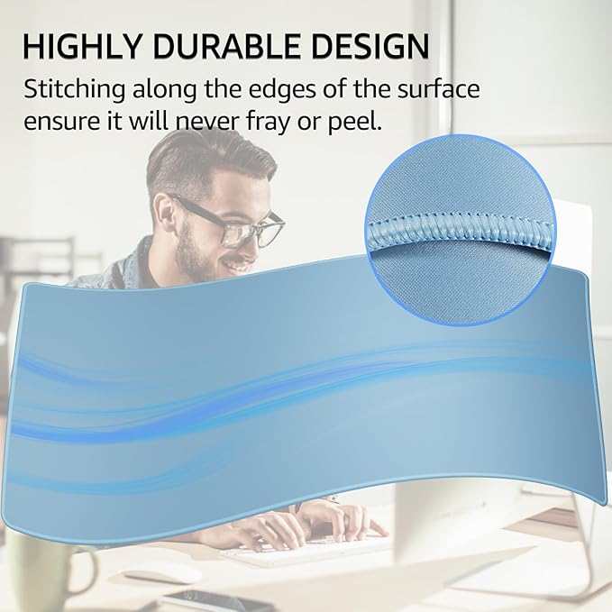 KTRIO Large Gaming Mouse Pad Desk Mat, Superior Micro-Weave Cloth, Non-Slip Rubber Base, Stitched Edges, Water-Resistant, for Gamer, Office & Home, 31.5 x 15.7 Inch，Ice Blue