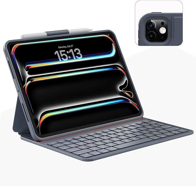 Magitype Case with Keyboard Compatible for iPad Pro 11 inch(M4/ M5): Bluetooth Wireless Magnetic Stand Rechargeable Keyboard with Pencil Holder (Light Grey)