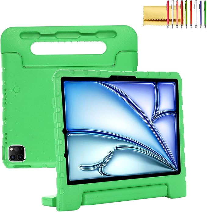 Dteck Kids Case for iPad Air 11" M2 2024, iPad Pro 11" Case 2024, Lightweight Shockproof Rugged EVA Kids Friendly Handle Kickstand Child Proof Protective Case with Pencil Holder, Green