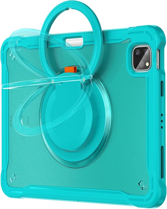 Batianda Ultimate Protective Case for iPad Pro 11-inch 2022 4th M2 Chip /2021 (3rd Generation) Rugged Shockproof Tablet Cover with 360° Rotatable Kickstand & Shoulder Strap & Pencil Holder, Blue
