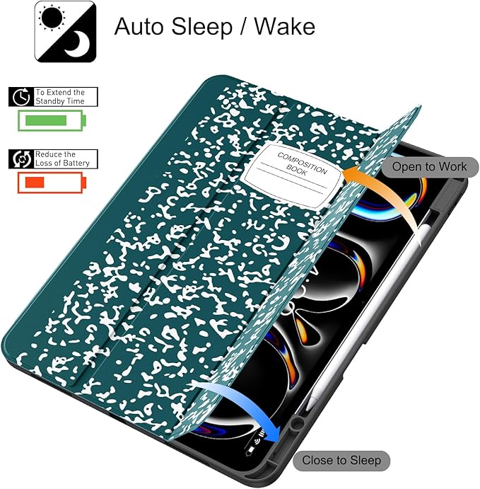 Soke Case for New iPad Pro 13 Inch (M5/M4, 2025/2024 Release), with Pencil Holder Trifold Stand Shockproof [Support Apple Pencil Charging + Auto Wake/Sleep], Soft TPU Back Cover, Book Teal