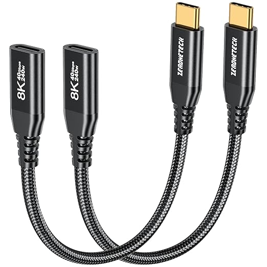 USB4 USB C Extension Cable [1.65FT, 2-Pack], 40Gbps High-Speed Data, 240W Charging, 8K/4K Video, Type-C Male to Female Extender for SanDisk SSD/USB-C Flash Drive,Samsung T7/T9,MacBook,Hub,Meta Quest3