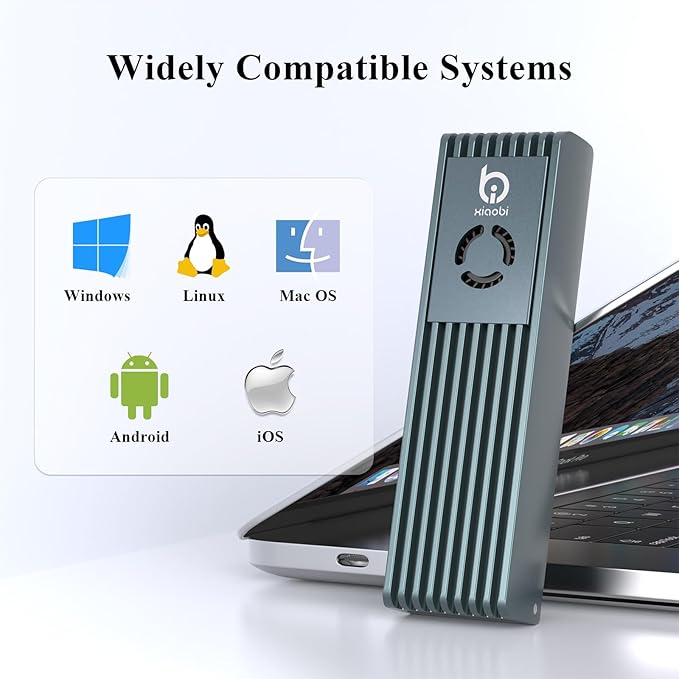 NVMe Enclosure with Cooling Fan, Tool-Free Installation,Full Aluminum Alloy, Sandwich Style Design, USB 3.2 Gen 2 PCIe Adapter for M & M+B Key NVMe/SATA M.2 SSD Case for 2230/2242/2260/2280