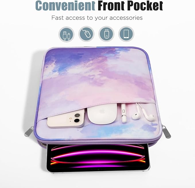TiMOVO 13 Inch Tablet Sleeve with Pocket for iPad Air 13" M3 2025, iPad Pro 13"/12.9", Galaxy Tab S9/S10 Plus/S9 FE+ 12.4", Remarkable Paper Pro 11.8", Watercolor Purple