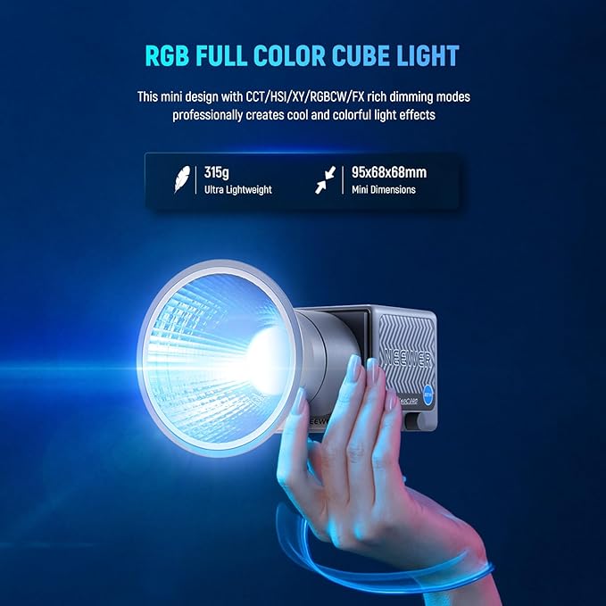 NEEWER HS60C Pro 60W Portable RGB LED Video Light, APP DMX/Panel Control/Custom Effects/Light Group 8700Lx/1m 2700-6500K CRI97+ COB Continuous Output Lighting for Video Recording Studio Photography