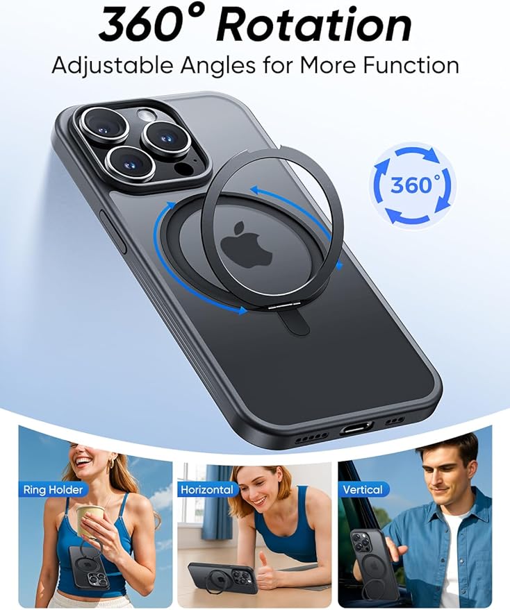 MAGIC JOHN 360° Rotatable Magnetic Invisible Stand for iPhone 14 Pro Case [Anti-Slip Grip] [Compatible with MagSafe] 16FT Shockproof for iPhone 14 Pro Case with Kickstand, Black