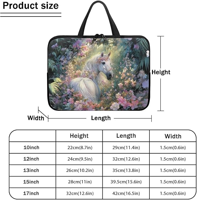 10 Inch Horse Flowers Laptop Sleeves, Zippered Computer Bag Waterproof Tablet Carrying Cover, Laptop Organizer Tote Bag Portable Notebook Handbag, Back to School Supplies College