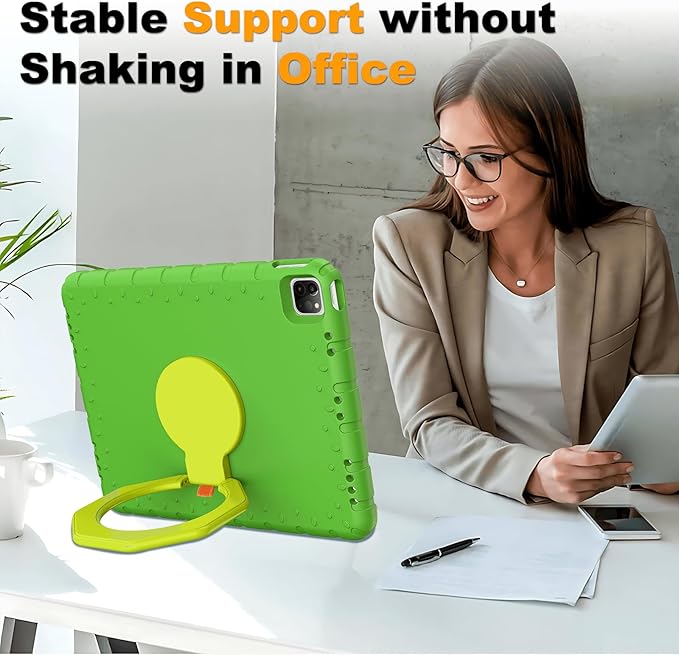 for iPad Pro 12.9 Case 6th/5th/4th/3rd Generation with 360° Rotating Stand & Pencil Holder, Heavy Duty Cute Cover for iPad Pro 12.9 inch 2022/2021/2020/2018, Green