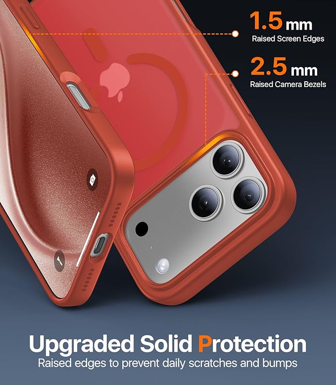 Magnetic for iPhone 17 Pro Case,[Anti-Slip][Compatible with MagSafe][Military Grade Drop Protection] Shockproof Protective Translucent Matte Phone Case for iPhone 17 Pro Case,Red