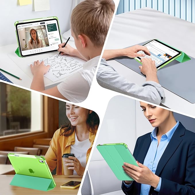 MoKo for iPad Air 11 inch Case (M4/M3/M2) 2026/2025/2024, iPad Air 5th/4th Gen 10.9 inch Case 2022/2020 with Pencil Holder, Slim Light Trifold Cover with Hard PC Translucent Back Shell, Forest Green