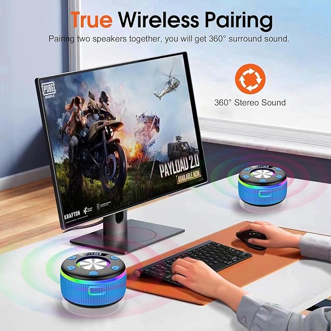 Bluetooth Shower Speaker, IP7 Waterproof Portable Bluetooth 5.3 Speakers with Suction Cup, Mini Wireless Speaker with RGB Lights Time Display, Loud Stereo Sound for Bathroom Beach Outdoor Party, Azure