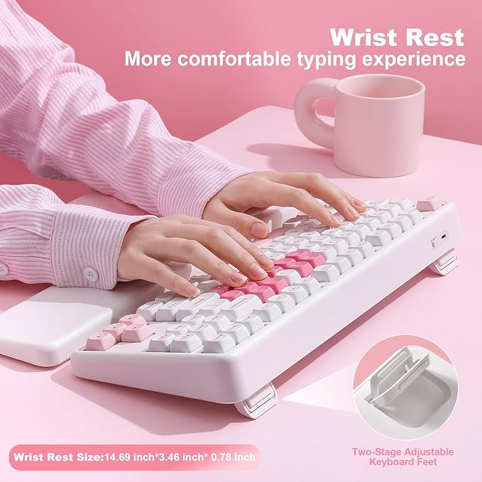 YUNZII B87 Wireless Mechanical Keyboard,QMK/VIA Programmable,TKL Layout 87 Keys,BT/2.4G/USB-C,Hot Swap Gasket Mount RGB Backlit Gaming with Wrist Rest for Win/Mac (White Heart, Cocoa Cream V2)