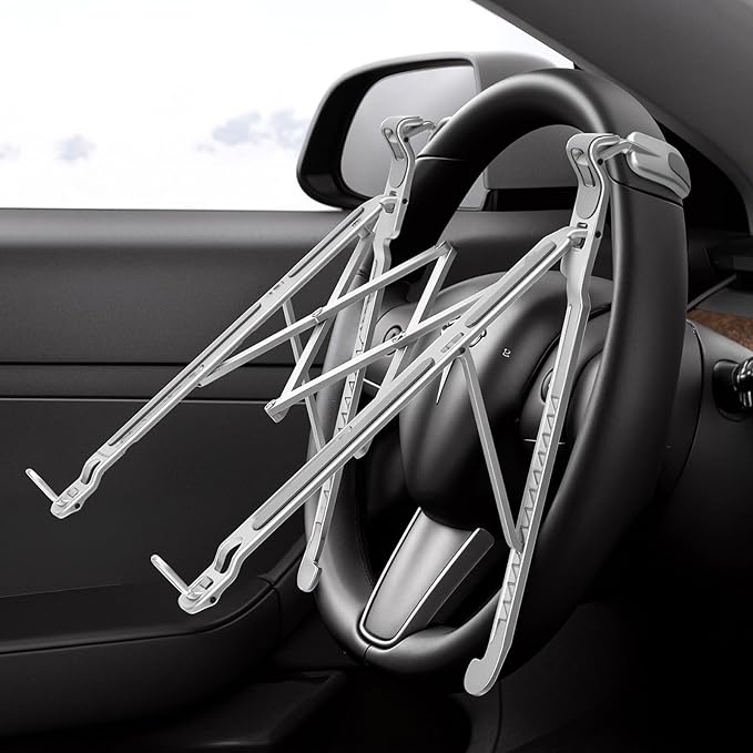 Car Laptop Mount Steering Wheel Tray Holder, Height Adjustable Car Desk for Laptop Computer Tablet, Foldable Portable Lap Laptop Stand for Car Vehicle Workstation Accessories Truck SUV Tesla