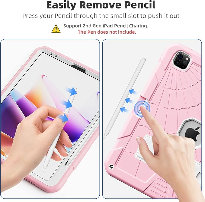 TSQQST Case for iPad Pro 12.9 Inch 6th/5th/4th/3rd Generation 2022/2021/2020/2018 for Kids Girls, Full Body Shockprof Rugged Protection Case Cover with Stand +Pencil Holder+ Shoulder Strap | Pink