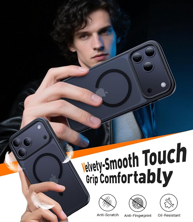 Magnetic for iPhone 17 Pro Max Case,[Anti-Slip][Compatible with MagSafe][Military Grade Drop Protection] Shockproof Protective Translucent Matte Phone Case for iPhone 17 Pro Max Case,Black