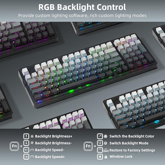 ZORNHER ZH980 Mechanical Keyboard Wireless,95% Black & White Creamy Keyboard with Number Pad,Gaming Keyboard with Number Pad,Lighted Up PBT Keycaps,Creamy Sounding Linear Switches,Full Size