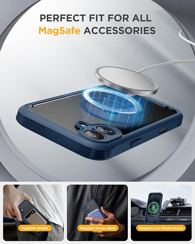 Miracase for iPhone 16 Case 6.1'', Full-Body Protective Phone case with Built-in Full Glass Screen &Camera Control,Easy Installation,No Gap,Compatible with MagSafe,SGS Drop Proof 16 Cover,Storm Blue
