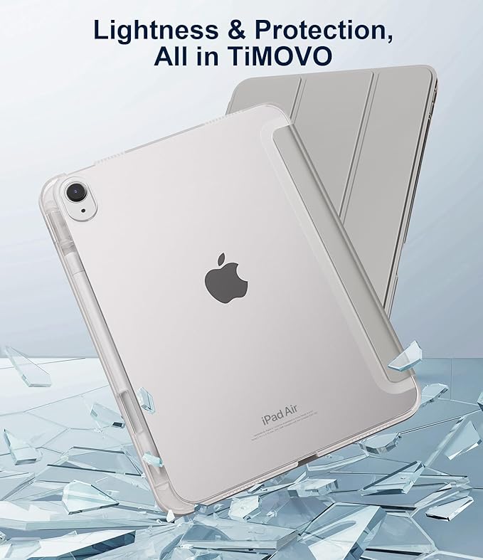 TiMOVO Case for iPad Air 11 Inch M4 2026/M3 2025/M2 2024, iPad Air 5th Generation 2022/4th Gen 2020 10.9 Inch with Pencil Holder, Stand Cover with Translucent Back, Auto Wake/Sleep, Silver