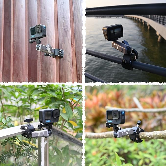 SIOTI Jaw Clamp Mount with 1/4 Inch Mount and Action Camera Mount, Compatiable for Mobile Phone & Action Camera Go Pro Hero 12/11/10/9, DJl Osmo Action/Pocket, Insta360 X/Ace/Ace Pro
