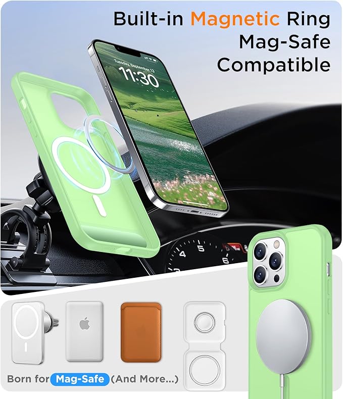 Magnetic Compatible with iPhone 13 Pro Case, [Built-in Invisible Kickstand][Compatible with MagSafe][Military Grade Shockproof] Slim Translucent Matte Phone Case for iPhone 13 Pro 6.1"