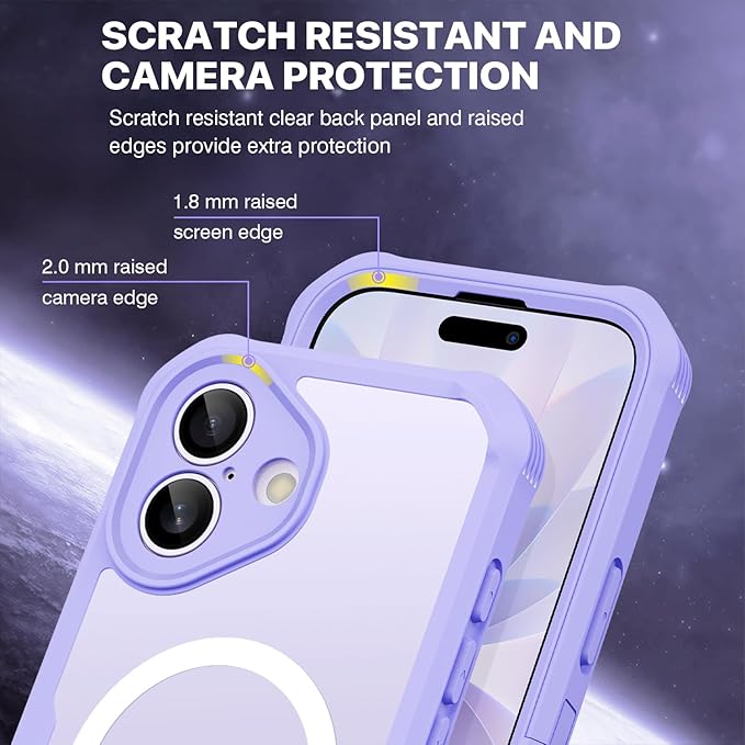 CENHUFO Magnetic Privacy for iPhone 17 Case [Compatible with Magsafe] Full Body Phone Case Built-in 9H Tempered Glass Screen Protector Camera Protection Shockproof Bumper Cover -Light Purple
