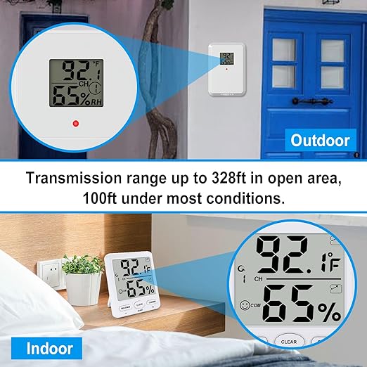 Urageuxy Indoor Outdoor Thermometer Wireless Digital Hygrometer Temperature and Humidity Gauge Monitor with Remote Sensor 4.8 Inches Large Display for Room Greenhouse Garden