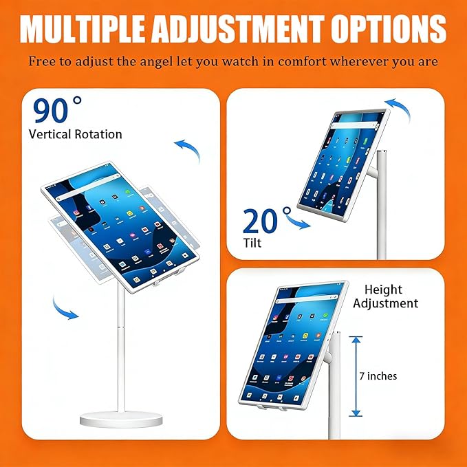 21.5"/24"/27"/32" Portable Smart Screen On Wheels, 4K Touchscreen Display, Build-in 4K Camera, Rolling TV, Built-in Battery (6-8H), Remote Control, 8+128GB Storage 24inches
