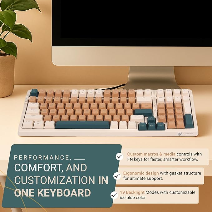 Qisan Wireless/Wired Mechanical Gaming Keyboard,Triple Mode 2.4G/USB-C/BT (98%) Wireless Mechanical Keyboard with US Layout | Blue Switch Rechargeable RGB Backlit Keyboards for Gaming, Brown Combo