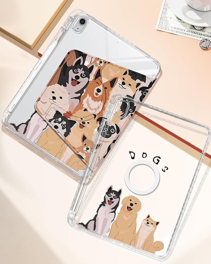 Shorogyt for iPad A16 11th Generation 11 inch 2025 /for i Pad 10th Generation case Magnetic Stand for Women - Cute Design 360 Degree Rotating Covers Girls Kids with Pencil Holder,Dogs