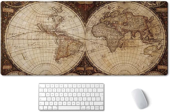 SSOIU Extended Gaming Mouse Pad XXL ArtSo Large Keyboard Mat Long Mousepad Desk Decor Writing Pad Non Slip Rubber Base Stitched Edges for Work, Game, Office, Home, 35.5" x 15.7", Vintage World Map