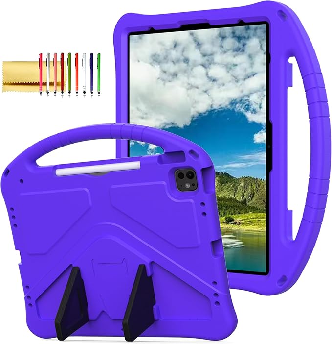 Dteck for iPad Air 13 Inch M2 2024/iPad Pro 13 inch 2024 M4 Kids Case/iPad Pro 12.9 Cover 6th/5th/4th/3rd Gen 2022/2021/2020/2018 with Pencil Holder Handle Stand EVA Protective Girl Boy Case,Purple