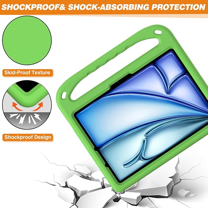 Kids Case for iPad Pro 11 Inch (M5) 2025/ (M4) 2024, with Pencil Holder/Kickstand/Handle Stand Lightweight Cute Soft EVA Shockproof Silicone Anti-Slip Grip Rugged Girls Boys Cover, Black