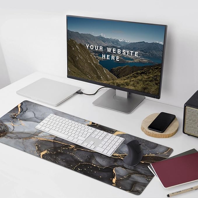 Marble Mouse Pads XXL Extended Mousepad with Stitched Edges Grey and Black Marbling Non-Slip Rubber Base Computer Keyboard Pad Desk Mat for Home Office Desk Decor, 35.4" X 15.7"