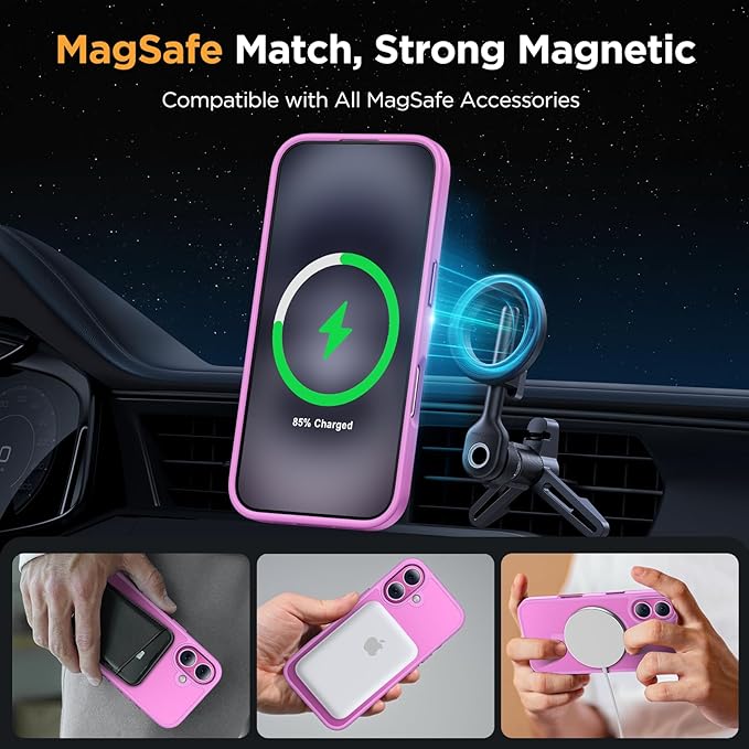Miracase Magnetic Series for iPhone 16 Case [Compatible with MagSafe] Military-Grade Protection, Anti-Fingerprint, Slim Phone Case for iPhone 16 6.1 inch - Lilac Pink
